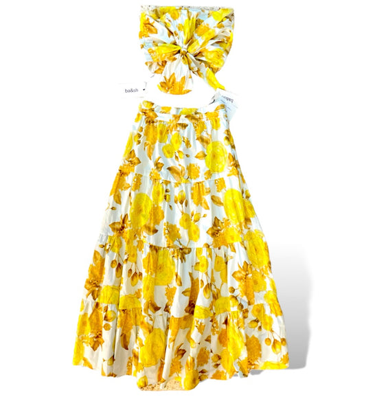 BA&SH Yellow Floral Print Maxi-Skirt & Top Set |Size: Medium| | US6|