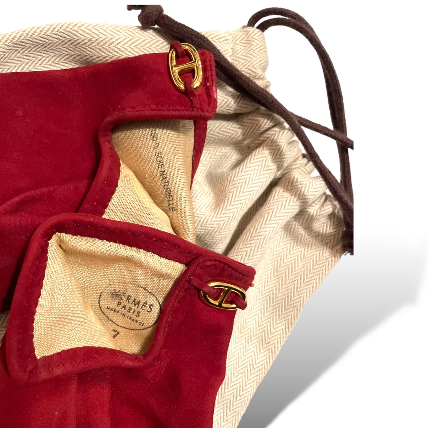 HERMÈS Link Vintage Dark Red Suede Gloves |Size: 7|