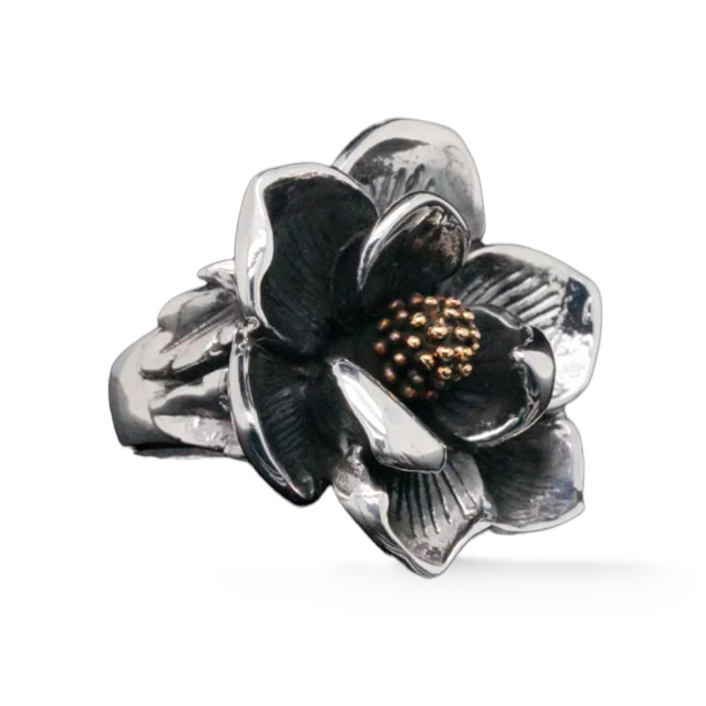 King Baby Solid Sterling Silver Magnolia Flower Ring