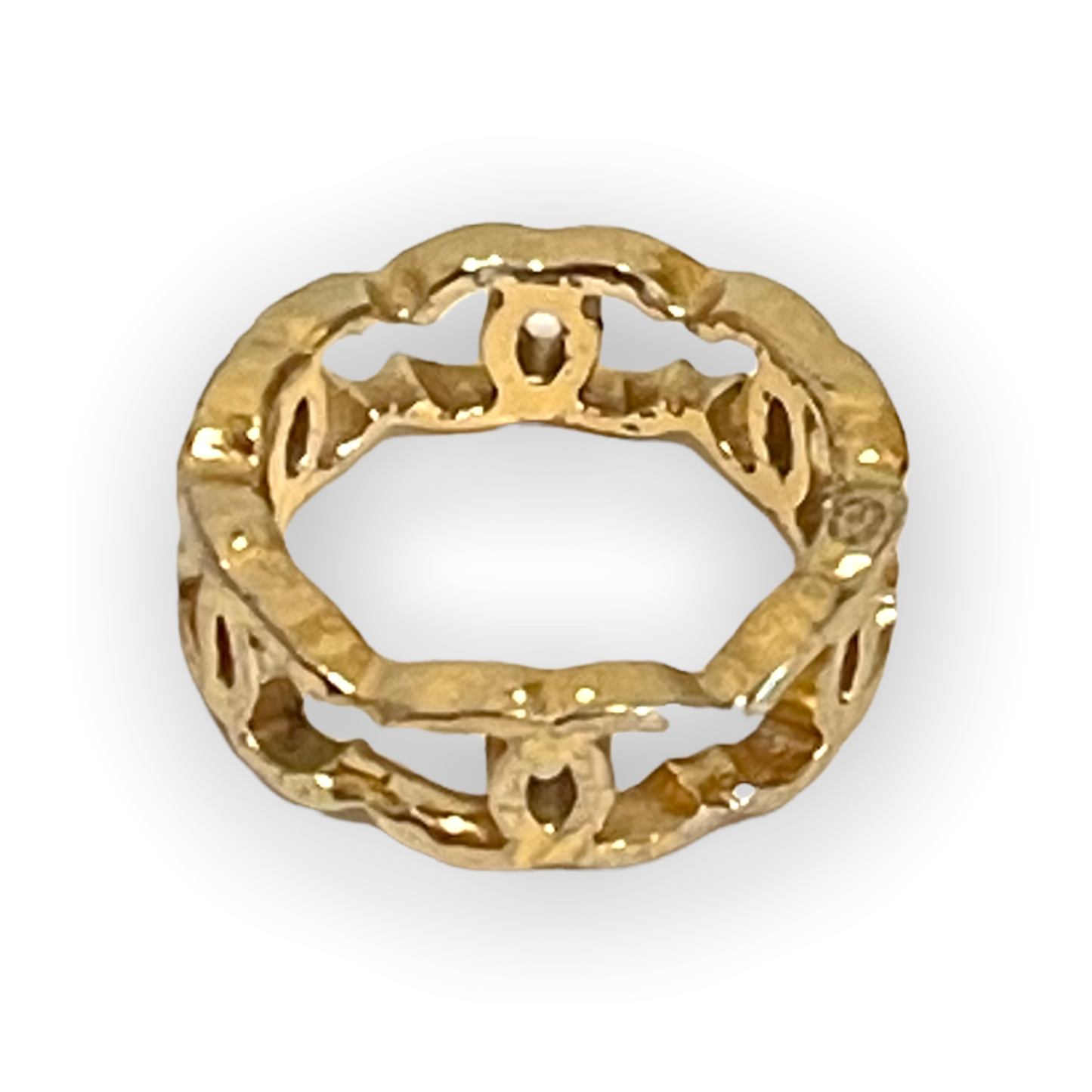 CHANEL B11 CC Interlocking Logo  Golden Metal Chain Fashion Finger Ring   |Size: 6|