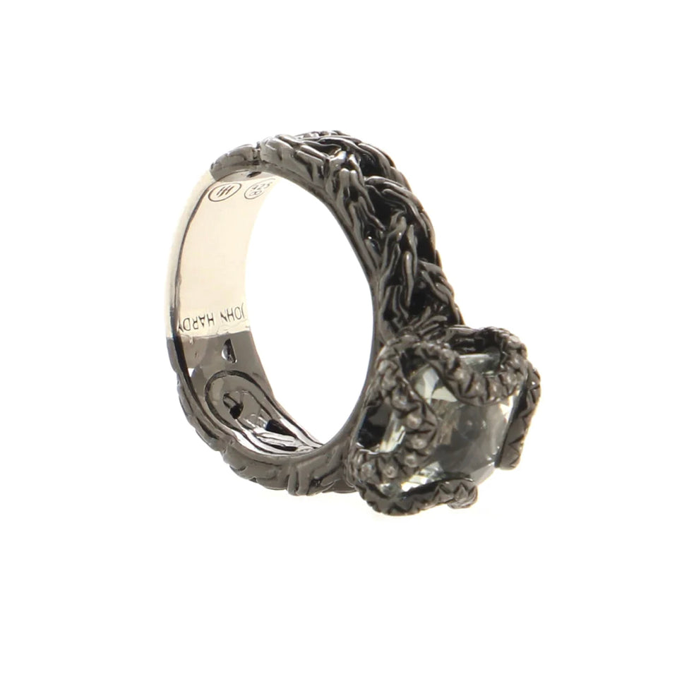 John Hardy Black Rhodium with Green Amethyst and Diamonds Ring |Size: 7|