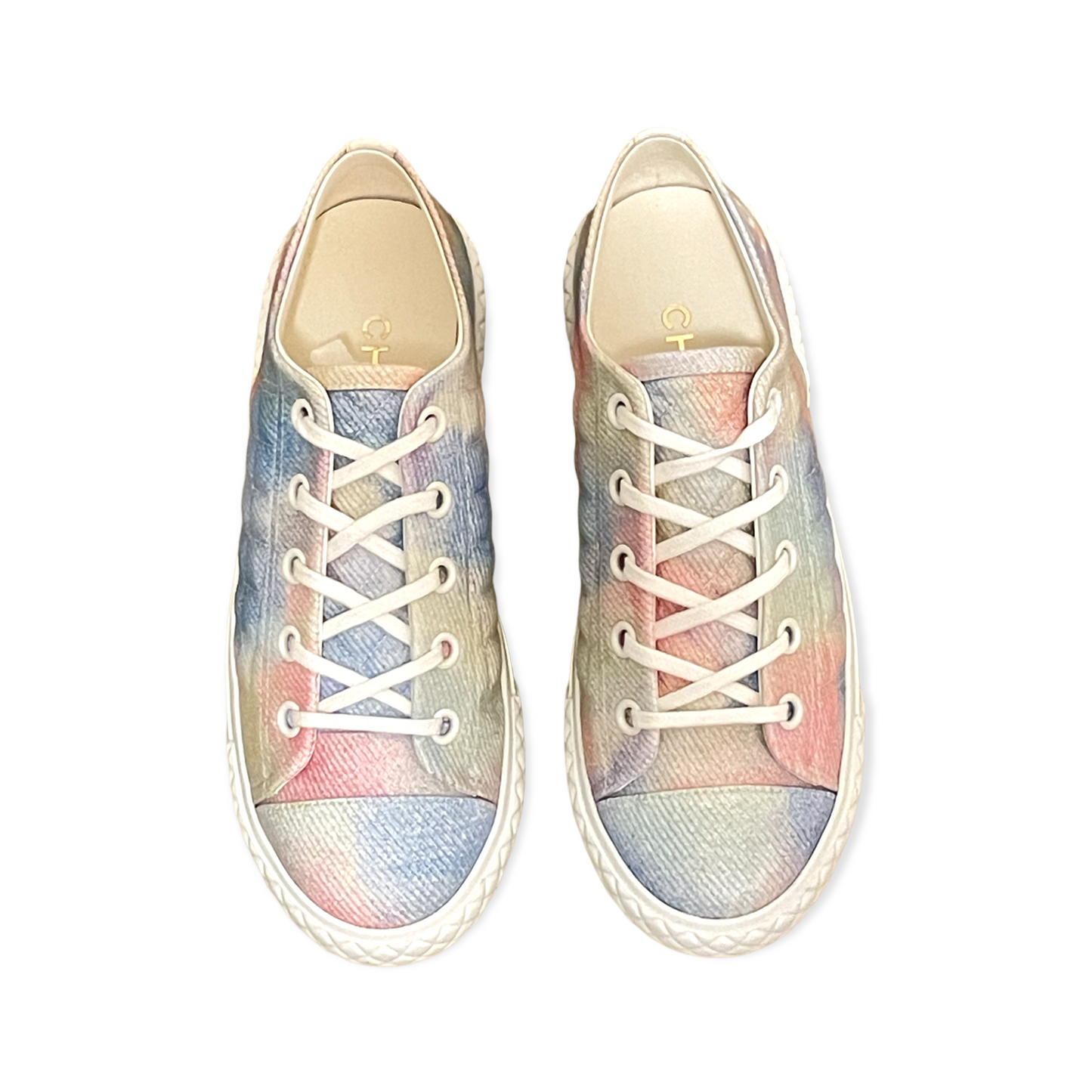 CHANEL 22C Printed Fabric Green, Pink, Blue & White Sneakers |Size:39|