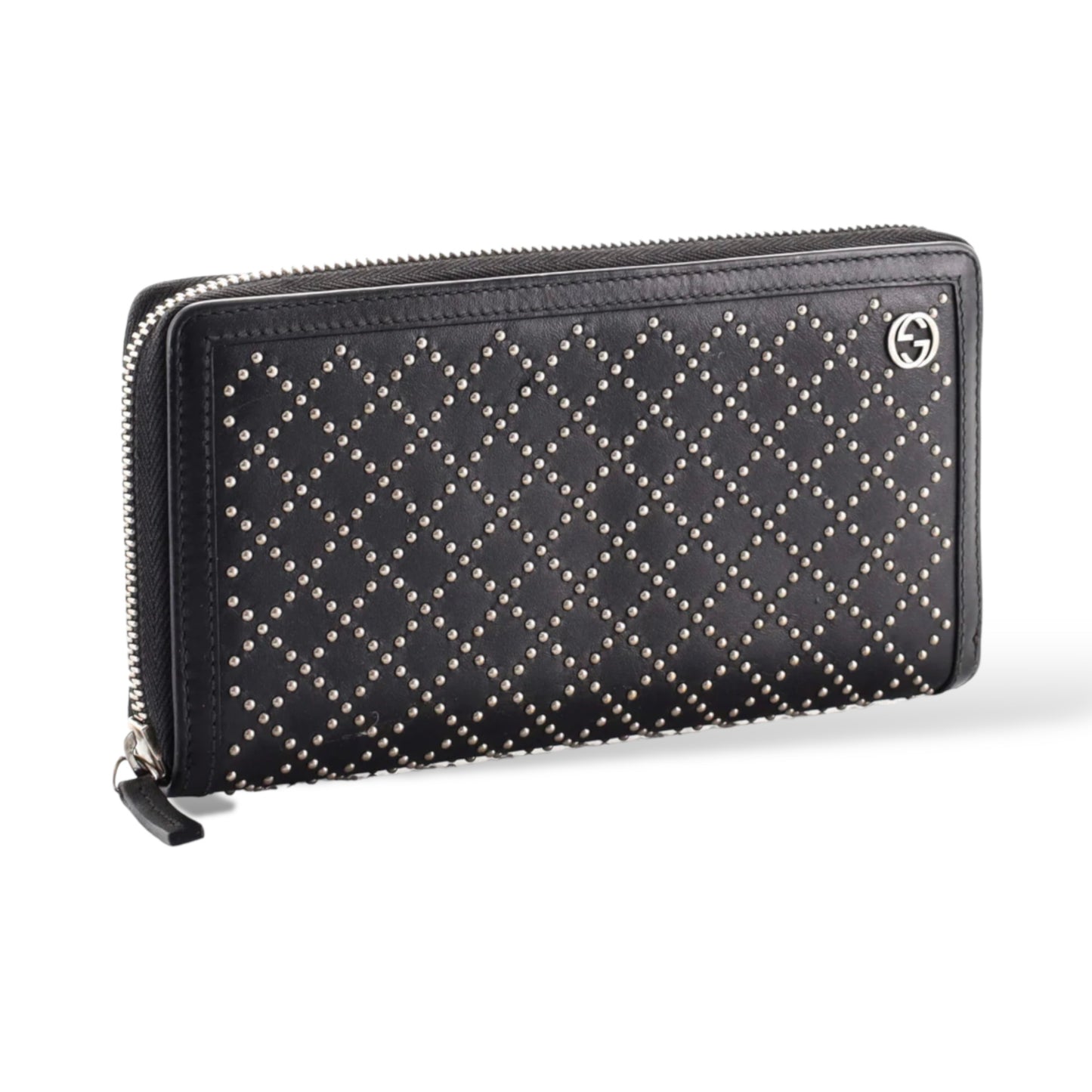 GUCCI Interlocking GG Zip Around Wallet Diamante Studded Leather Long