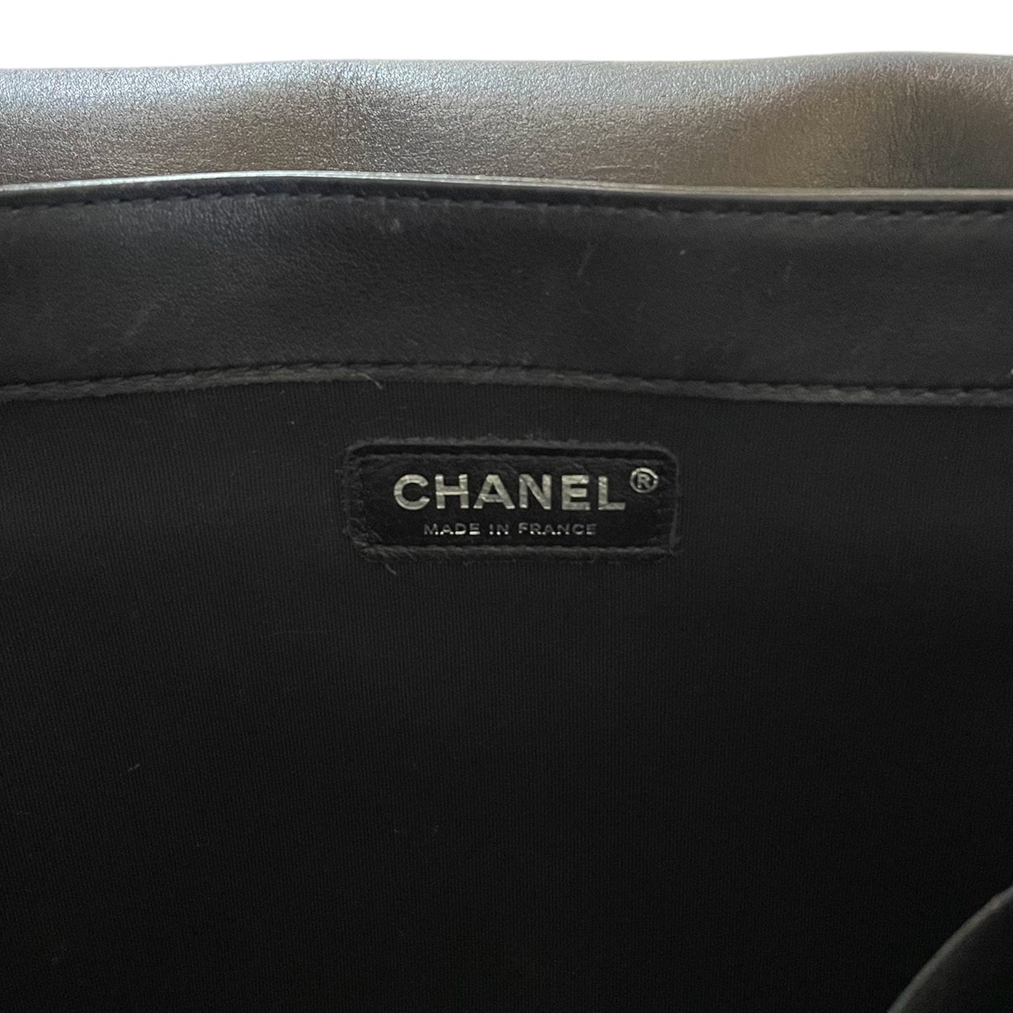 CHANEL Reverso Boy Flap Bag Patent Large in Midnight Blue