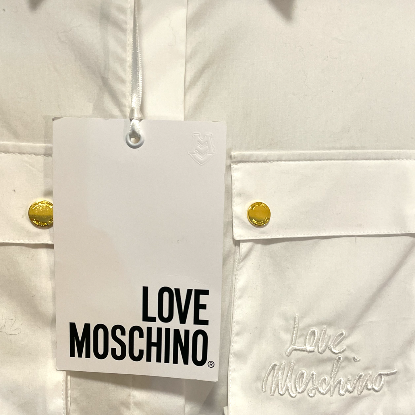 MOSCHINO LOVE EMBROIDERED BREAST-POCKET SAHARAN SHIRT | SIZE: F8 USA6 IT42 |