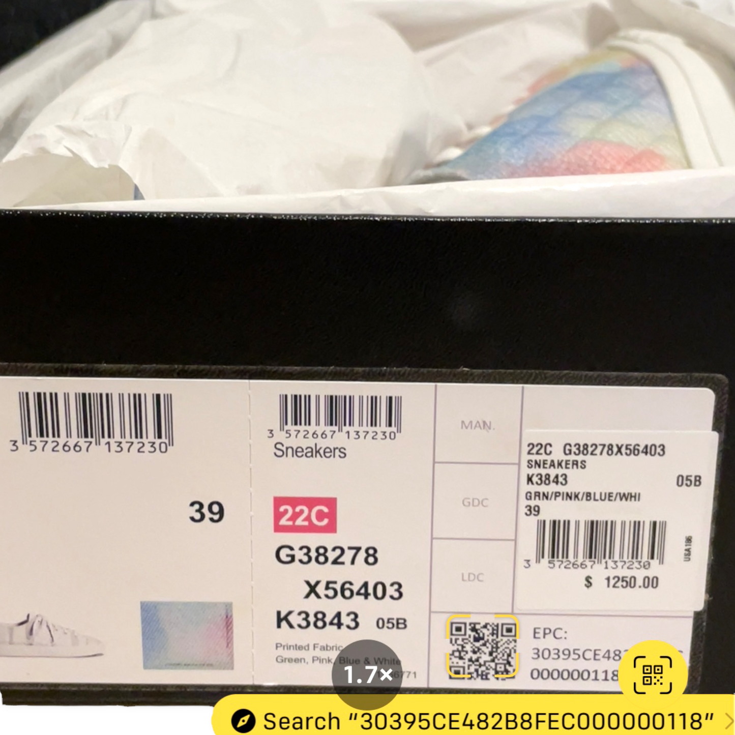 CHANEL 22C Printed Fabric Green, Pink, Blue & White Sneakers |Size:39|
