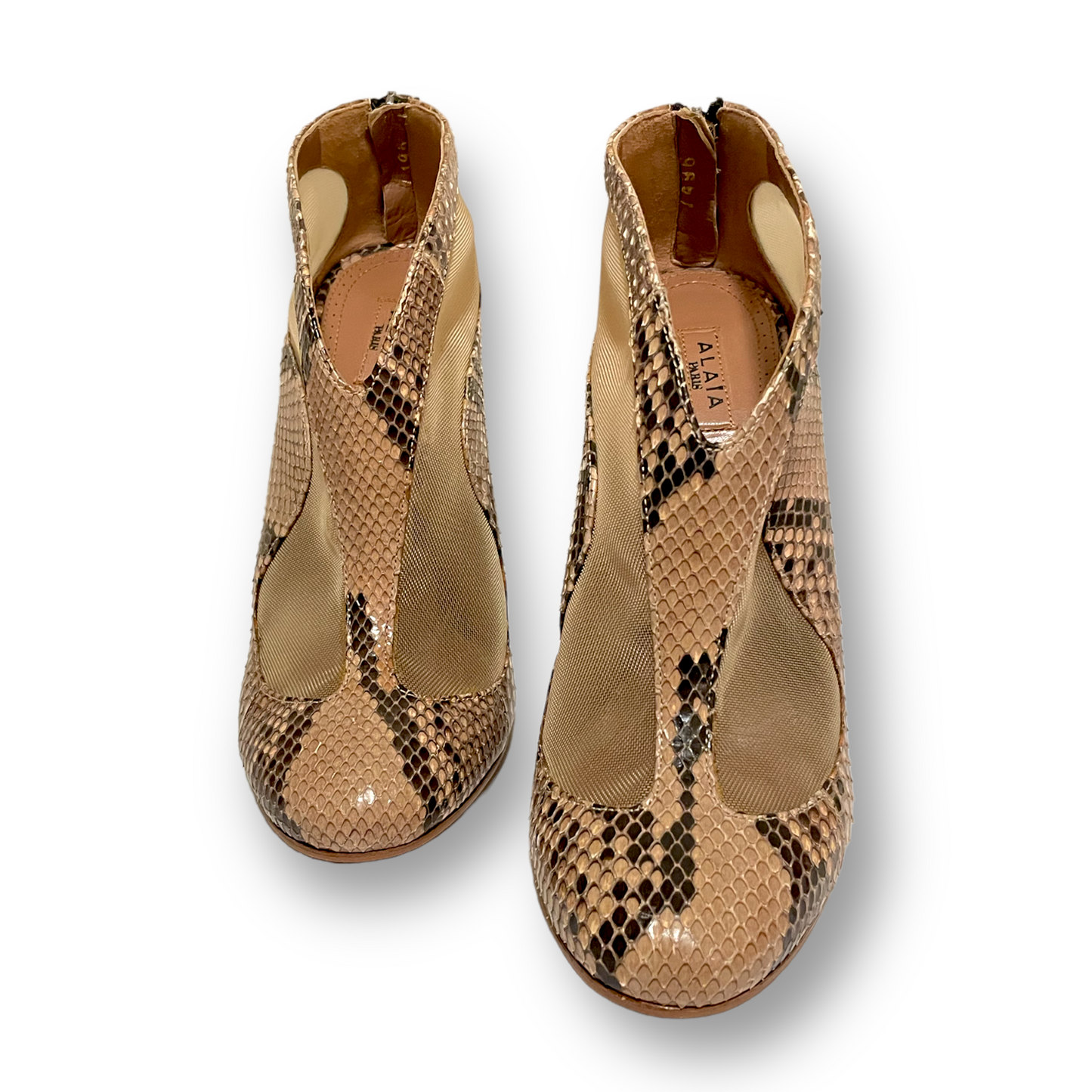 ALAÏA PARIS Mesh & Genuine Snakeskin Print Ankle Booties |Size: EU38|