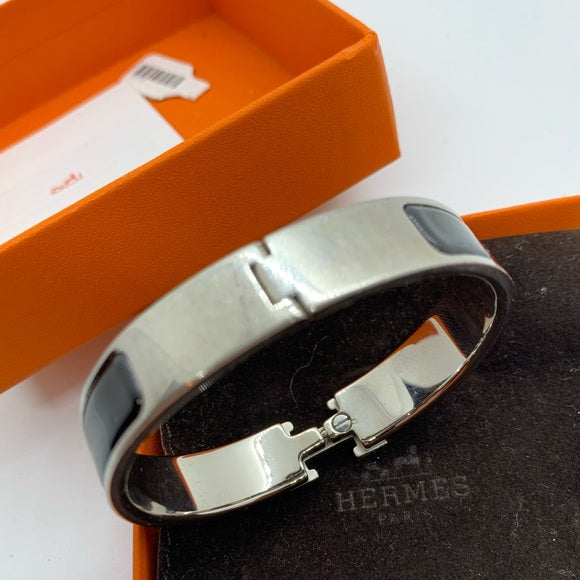 Hermès Clic-Clac Thin PM Bangle Black & Palladium
