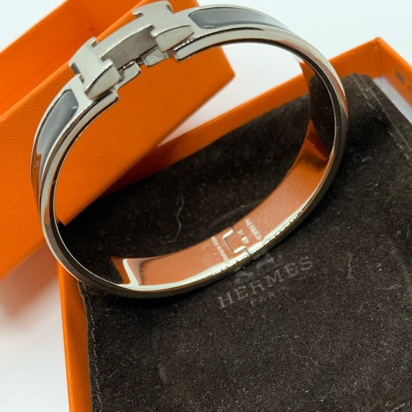 Hermès Clic-Clac Thin PM Bangle Black & Palladium