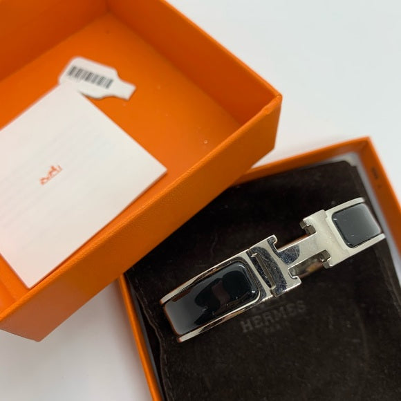 Hermès Clic-Clac Thin PM Bangle Black & Palladium