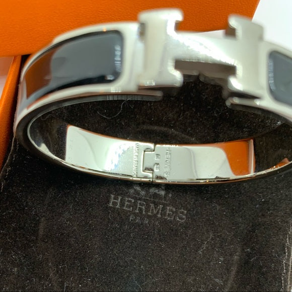 Hermès Clic-Clac Thin PM Bangle Black & Palladium