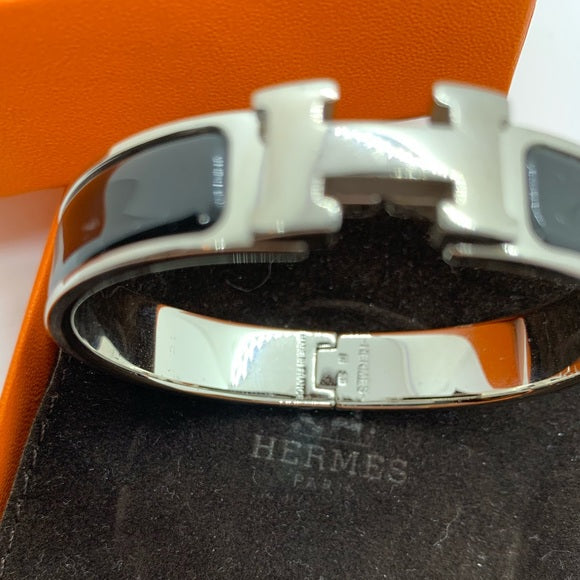 Hermès Clic-Clac Thin PM Bangle Black & Palladium