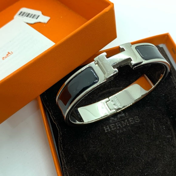 Hermès Clic-Clac Thin PM Bangle Black & Palladium