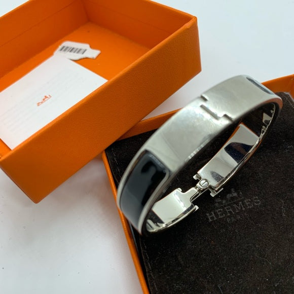 Hermès Clic-Clac Thin PM Bangle Black & Palladium