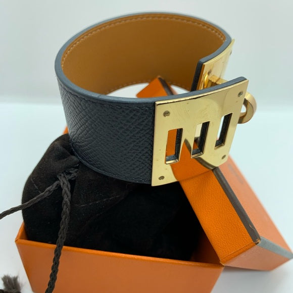 HERMÈS Black Leather & Rose Gold Hardware Bracelet