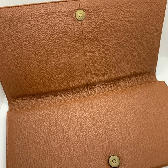 ELA STONE Paris Grained Cognac Leather Clutch