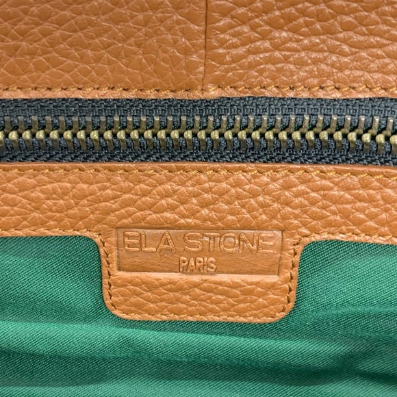 ELA STONE Paris Grained Cognac Leather Clutch