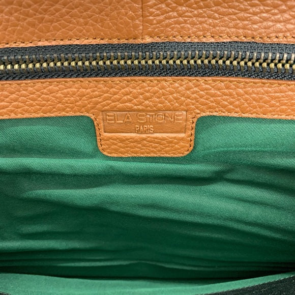 ELA STONE Paris Grained Cognac Leather Clutch