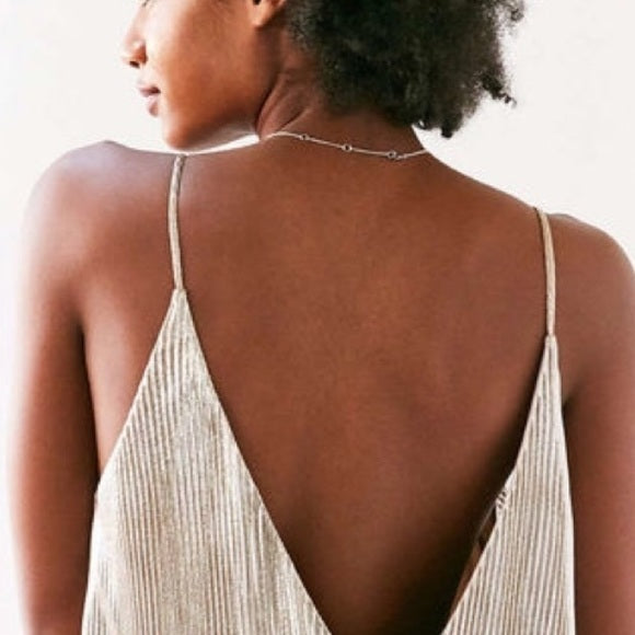Kimchi Blue Gold Accordion Pleat Midi Slip Dress Size: Small