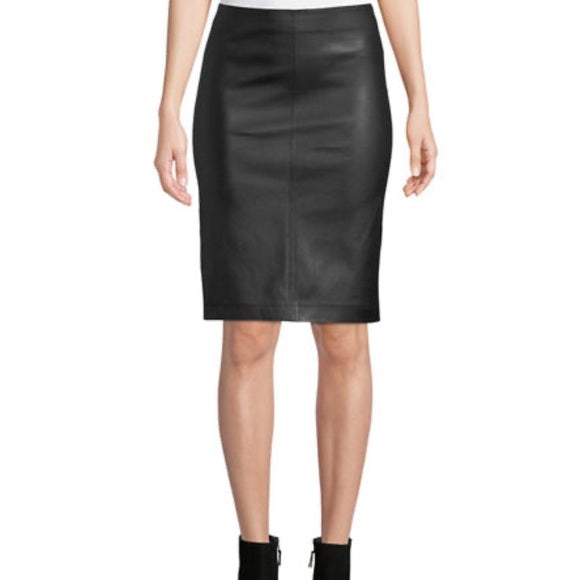 Neiman Marcus Leather Collection-Lamb Leather & Ponte Pencil Skirt