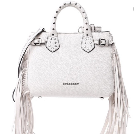 Burberry BABY BANNER WHITE STUDDED FRINGE TOTE