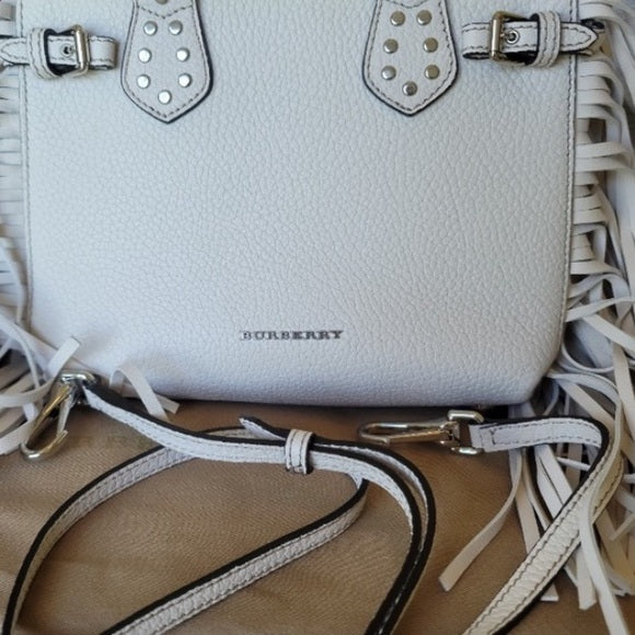 Burberry BABY BANNER WHITE STUDDED FRINGE TOTE