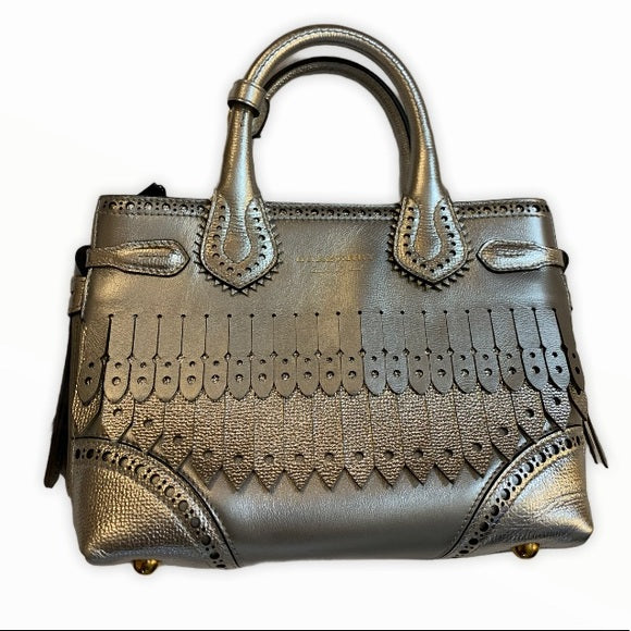 BURBERRY Metallic Calfskin Broguing Small Banner