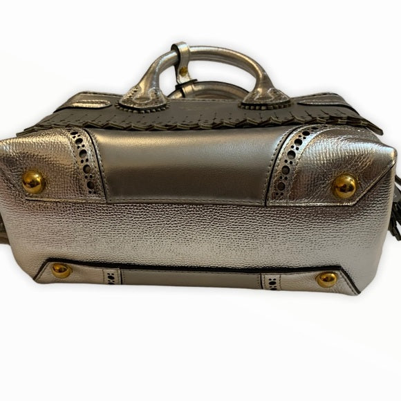 BURBERRY Metallic Calfskin Broguing Small Banner
