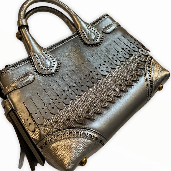 BURBERRY Metallic Calfskin Broguing Small Banner