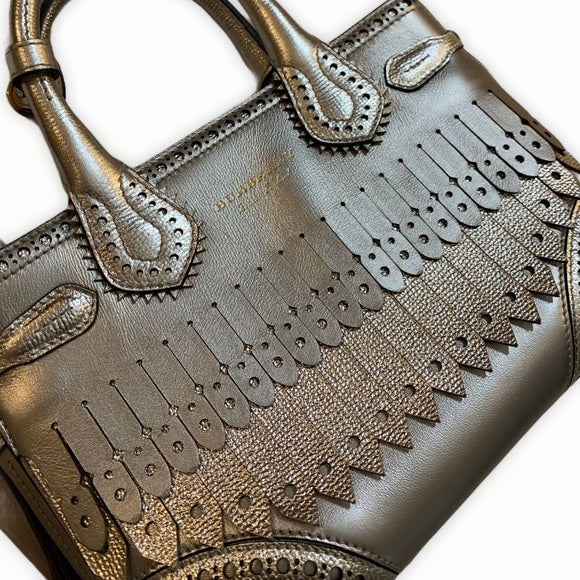BURBERRY Metallic Calfskin Broguing Small Banner