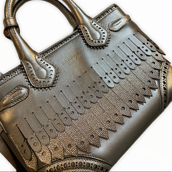 BURBERRY Metallic Calfskin Broguing Small Banner