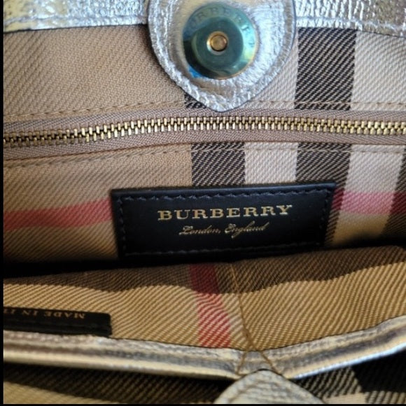 BURBERRY Metallic Calfskin Broguing Small Banner