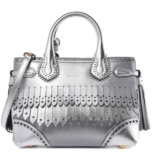 BURBERRY Metallic Calfskin Broguing Small Banner