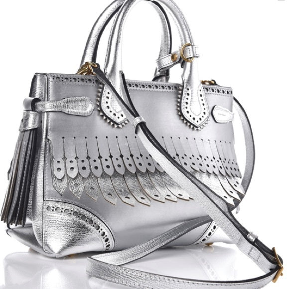 BURBERRY Metallic Calfskin Broguing Small Banner