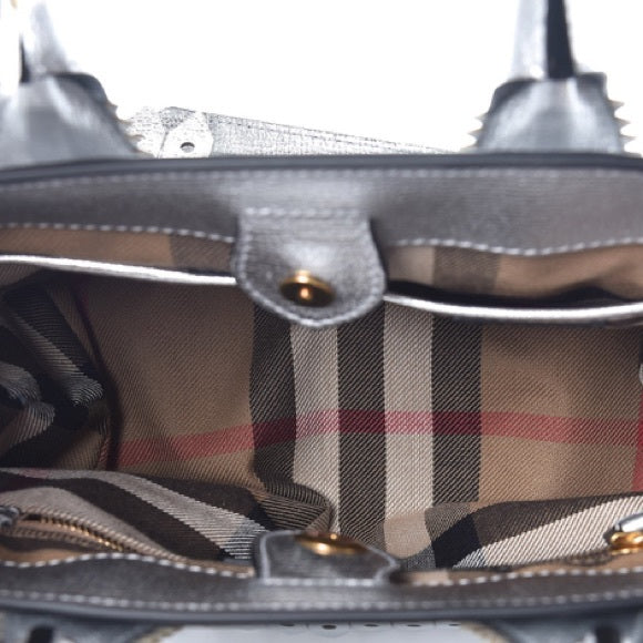 BURBERRY Metallic Calfskin Broguing Small Banner