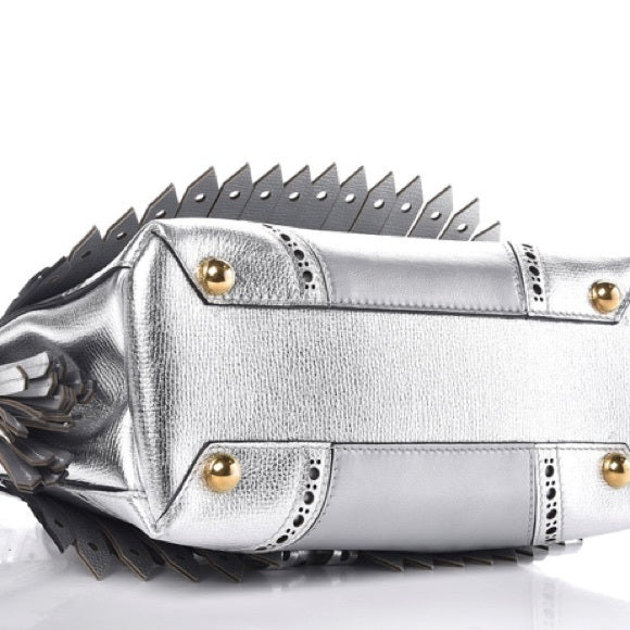 BURBERRY Metallic Calfskin Broguing Small Banner