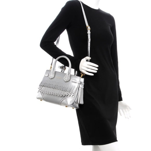 BURBERRY Metallic Calfskin Broguing Small Banner