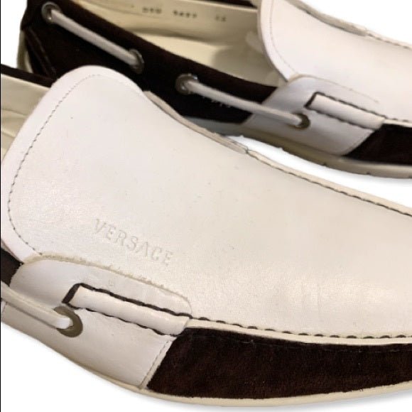 Vintage Versace White Leather/Brown Suede Loafers