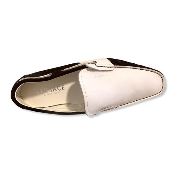 Vintage Versace White Leather/Brown Suede Loafers