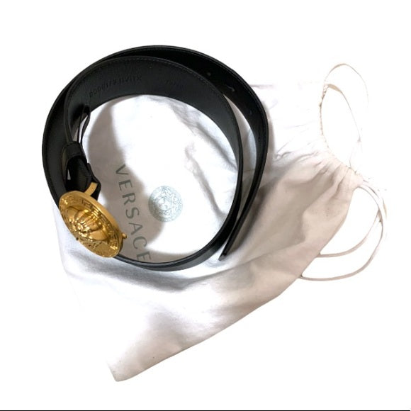 VERSACE Brushed Gold Medusa Head Buckle Belt