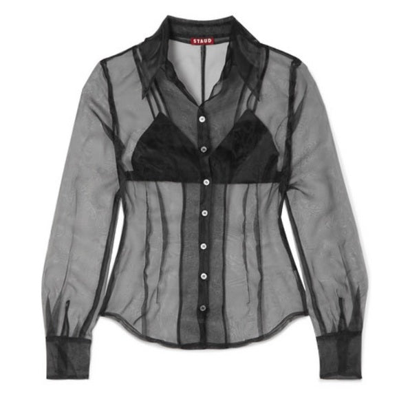 STAUD Hendrix Organza Shirt In Black Size: 0