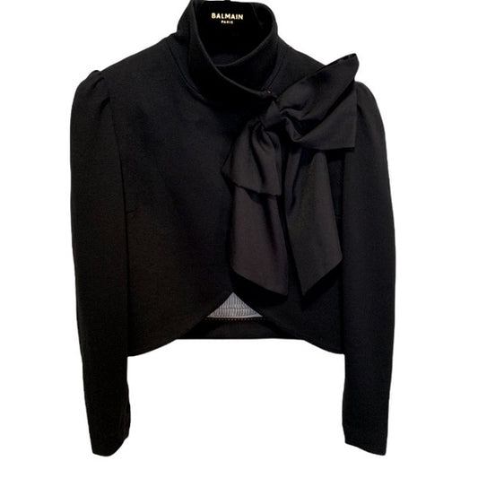 Alice+Olivia Silk Bow Embellished Cropped Jacket