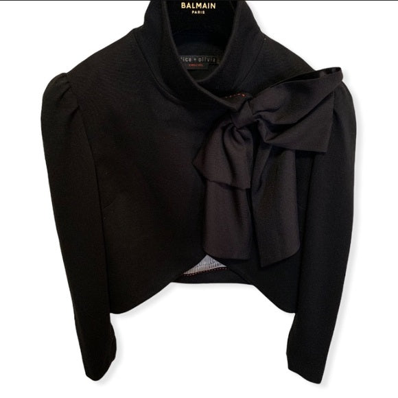 Alice+Olivia Silk Bow Embellished Cropped Jacket