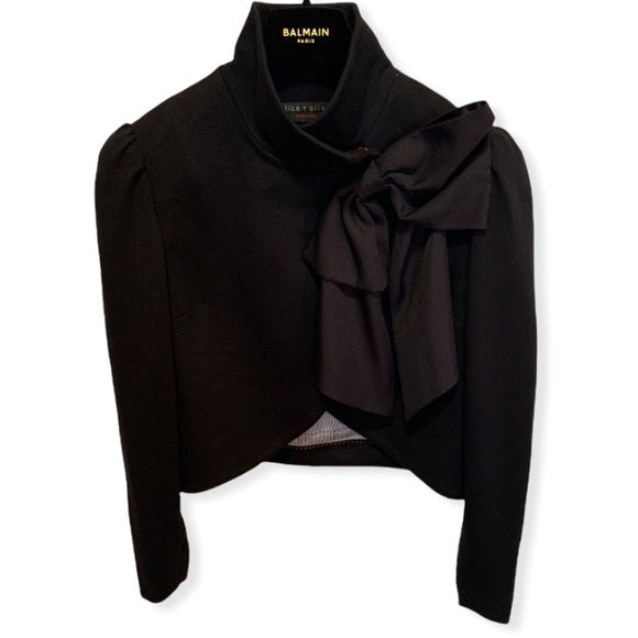 Alice+Olivia Silk Bow Embellished Cropped Jacket