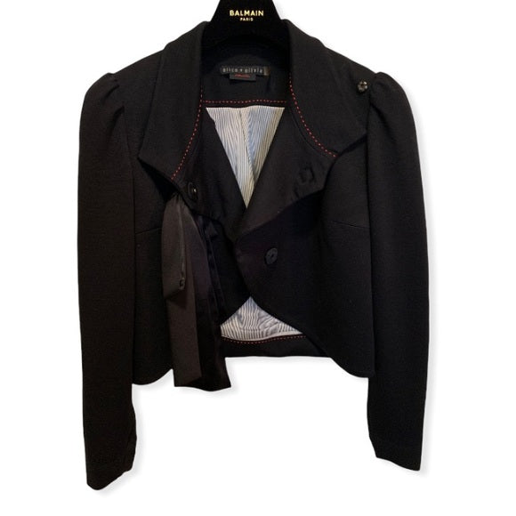 Alice+Olivia Silk Bow Embellished Cropped Jacket