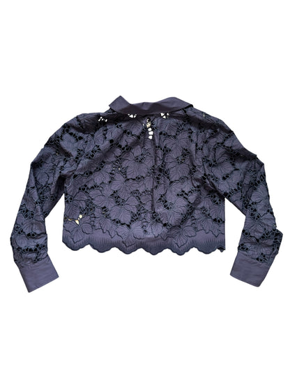 L'Agence Navy Floral Laser-Cut Cropped Button Down Top - photo 4 of 4
