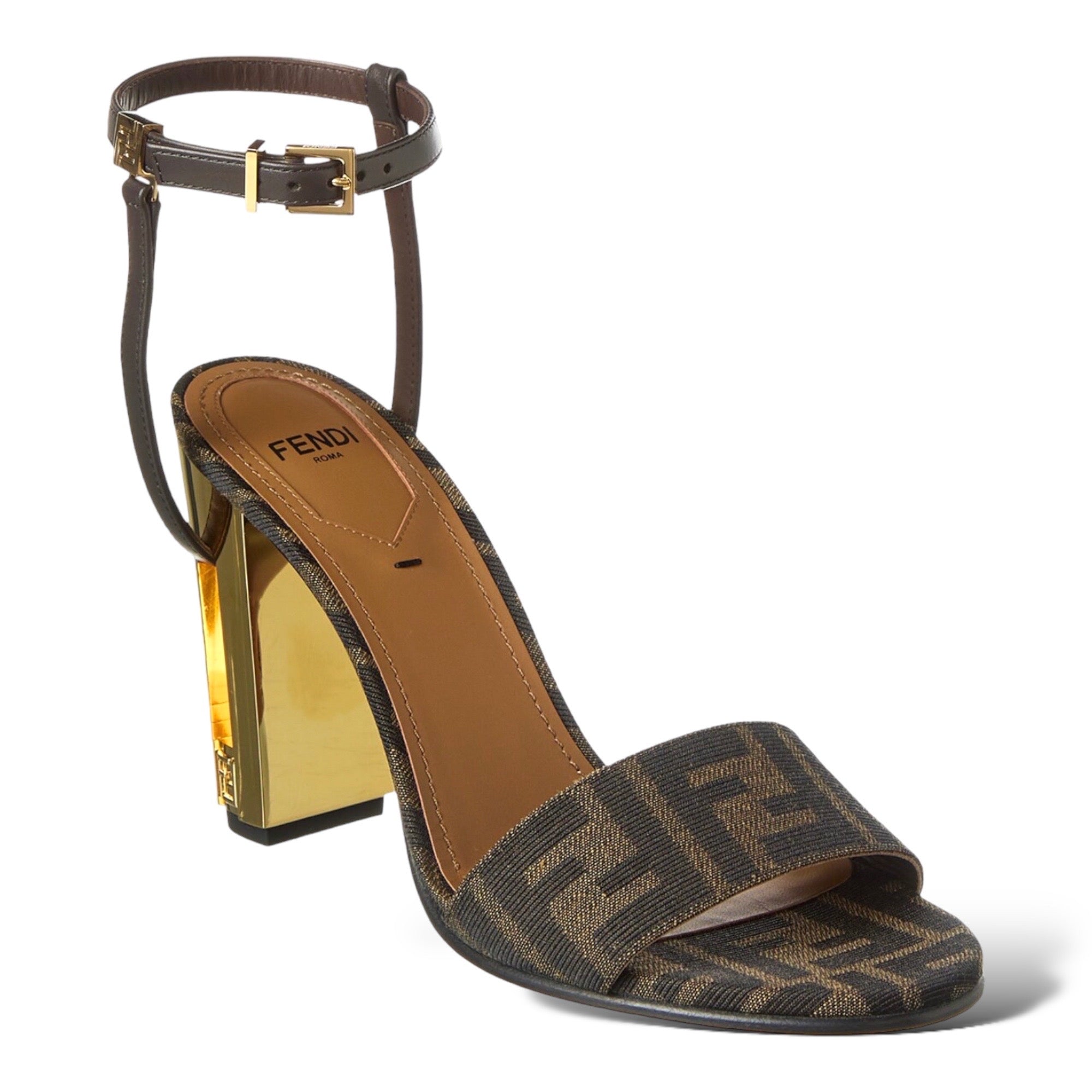 FENDI DELFINA FF & LEATHER SANDAL | Size: 38 |