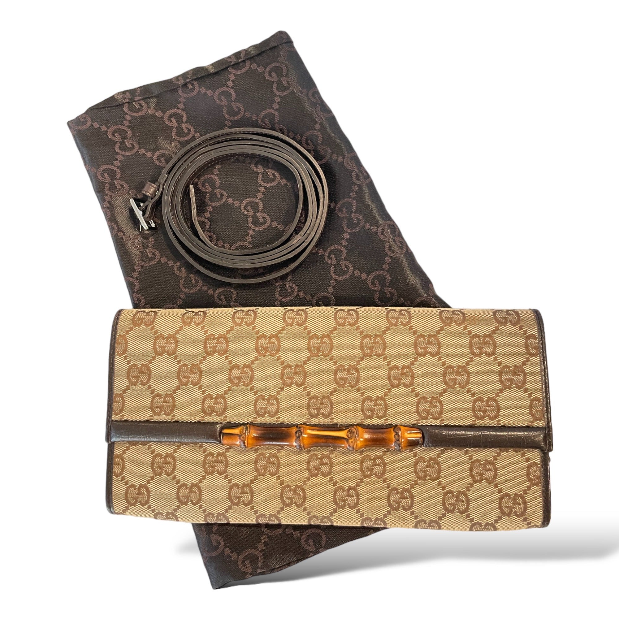 GUCCI GG Canvas Bamboo Bar Clutch/ Waist bag/ Sling Bag