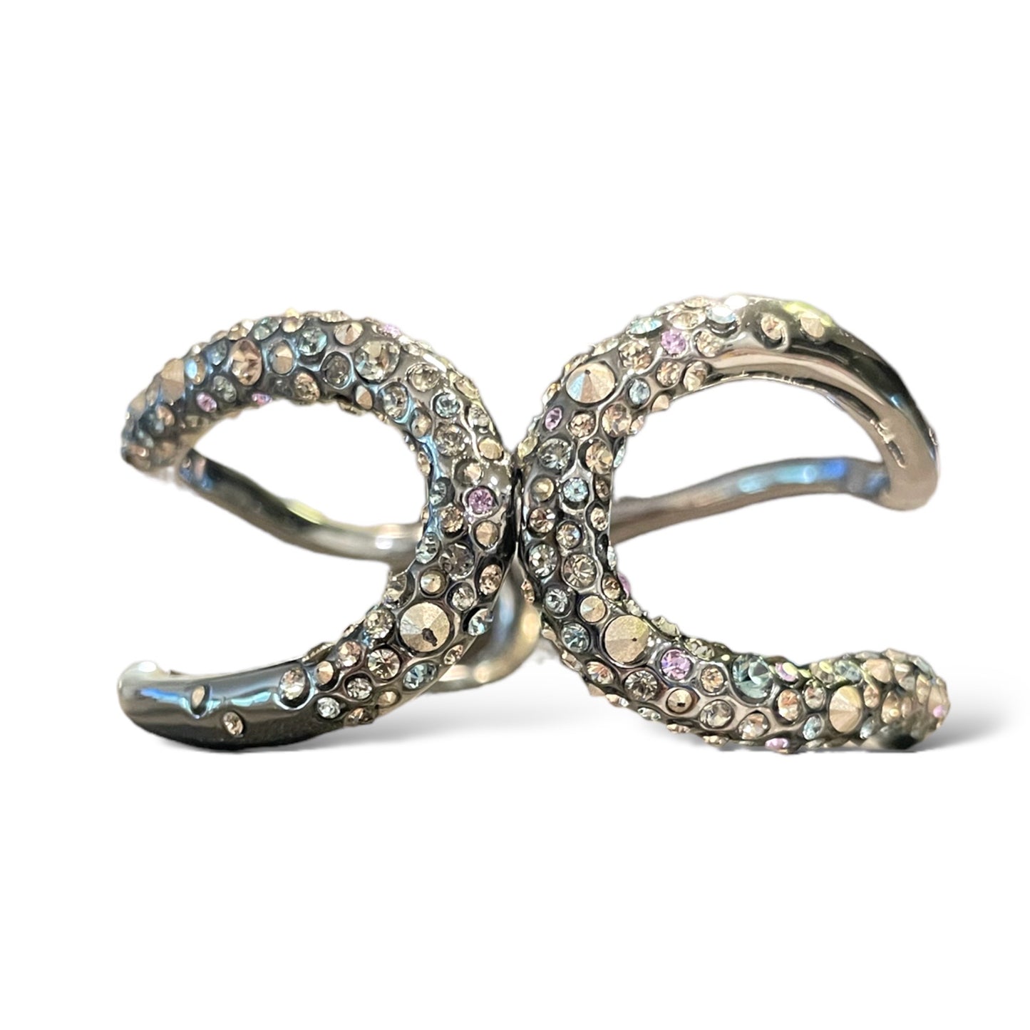 ALEXIS BITTAR Crystal Encrusted Rhodium Tone Metal Hinge Cuff