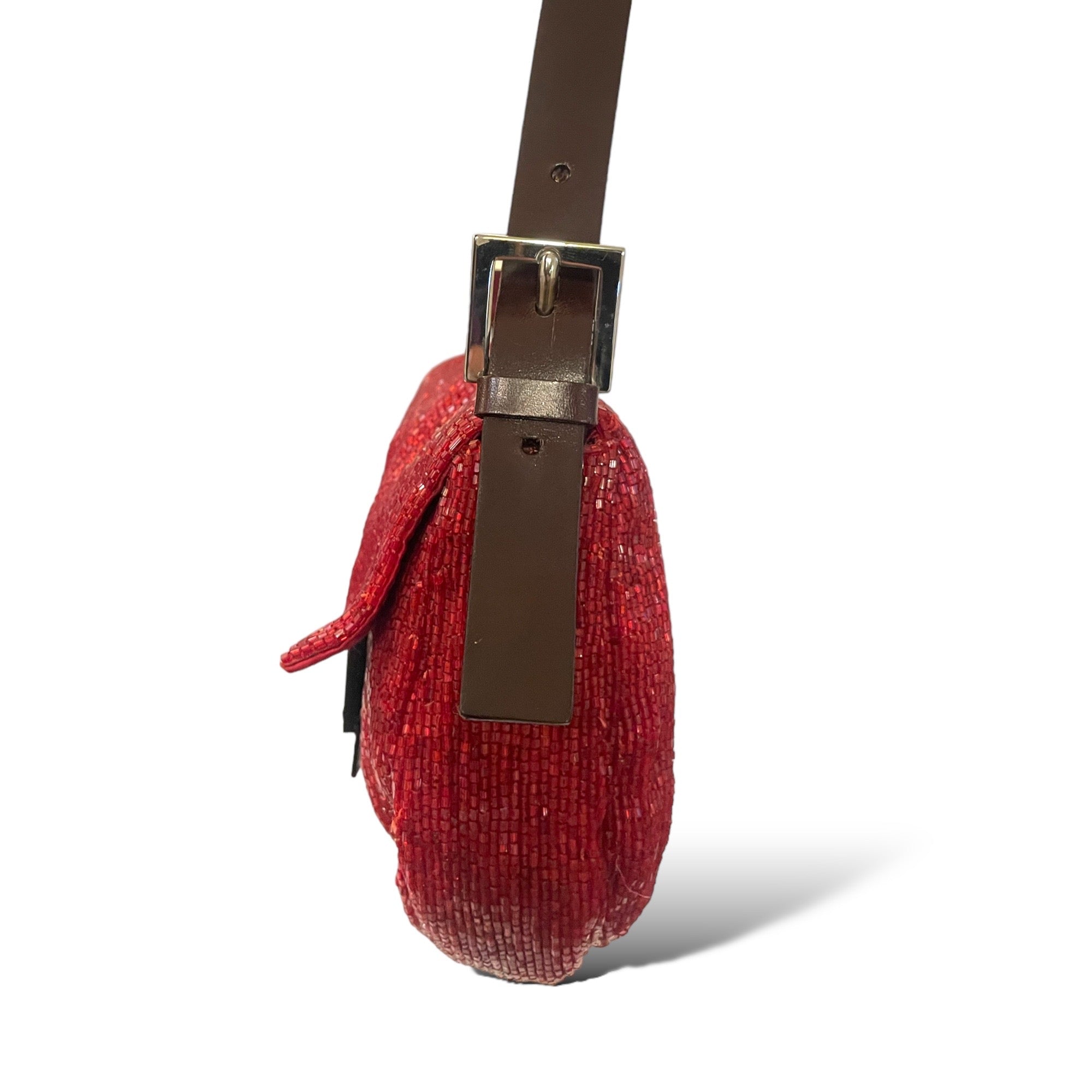 RARE Limited Edition FENDI Red Beaded Embellished Baguette Bag